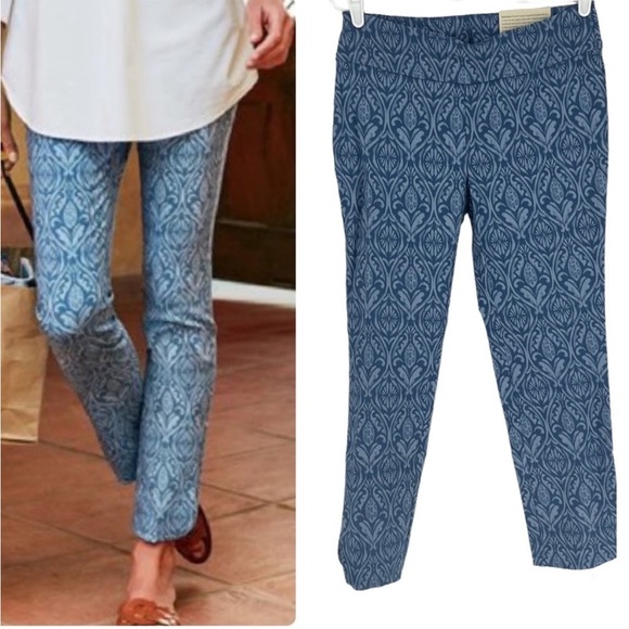 Soft Surroundings Pants - SOFT SURROUNDINGS NWT TESORI PRINT BLUE STRAIGHT LEG ANKLE PANTS SMALL PETITE